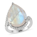 Premium Rainbow Moonstone and Moissanite Ring in Platinum Over Sterling Silver (Size 10.0) 10.75 ctw - Sticky add to cart bar