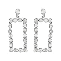 Polki Diamond Rectangular Shape Dangle Earrings in Platinum Over Sterling Silver 2.00 ctw