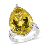 Ouro Verde Quartz, Natural White Zircon Ring in Platinum Over Sterling Silver (Size 10.0) 16.00 ctw