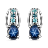 Blue Star Sapphire (DF) and Madagascar Paraiba Apatite Earrings in Platinum Over Sterling Silver 1.75 ctw