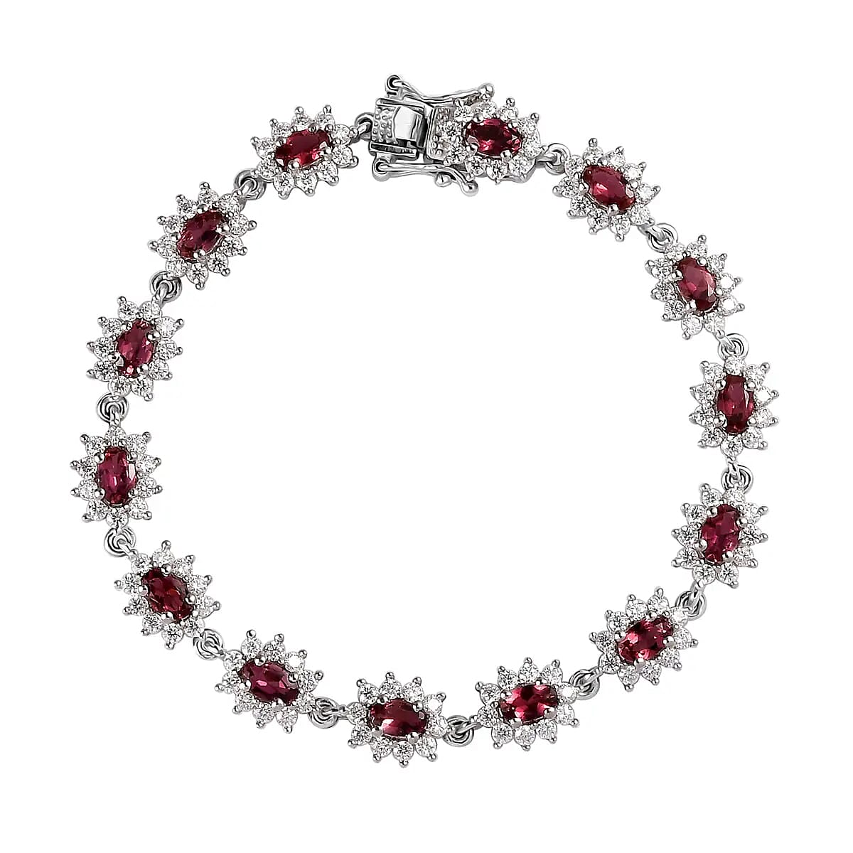 Ouro Fino Rubellite, Moissanite Bracelet in Platinum Over Sterling Silver (6.50 In) 6.25 ctw