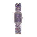 Strada Japanese Movement Purple Austrian Crystal & Magic Purple Color Glass Beaded Stretch Bracelet Watch (20.32-28.19mm) (6.50-7.00 Inches) - Sticky add to cart bar