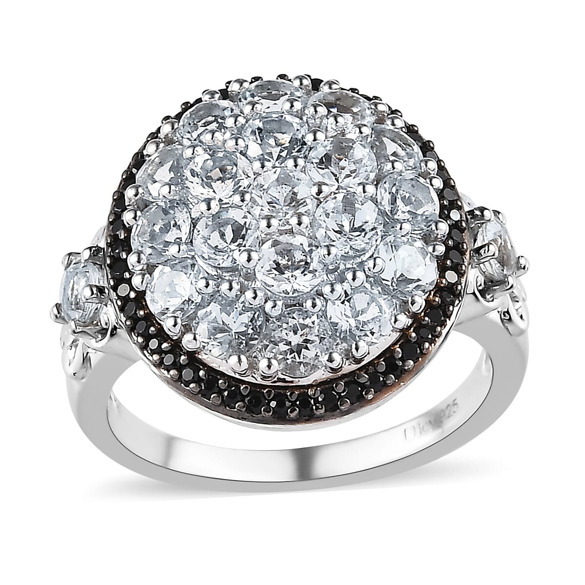Brazilian Goshenite, Natural Thai Black Spinel Cluster Ring in Platinum Over Sterling Silver (Size 6.0) 2.50 ctw