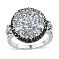 Brazilian Goshenite, Natural Thai Black Spinel Cluster Ring in Platinum Over Sterling Silver (Size 6.0) 2.50 ctw