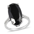 Natural Thai Black Spinel and Natural White Zircon Elongated Ring in Platinum Over Sterling Silver 12.00 ctw - Sticky add to cart bar