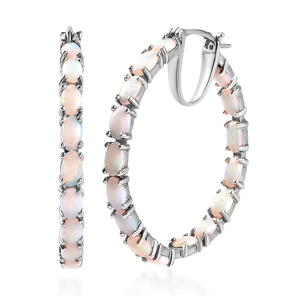 Australian Opal Inside Out Hoop Earrings in Platinum Over Sterling Silver 4.50 ctw