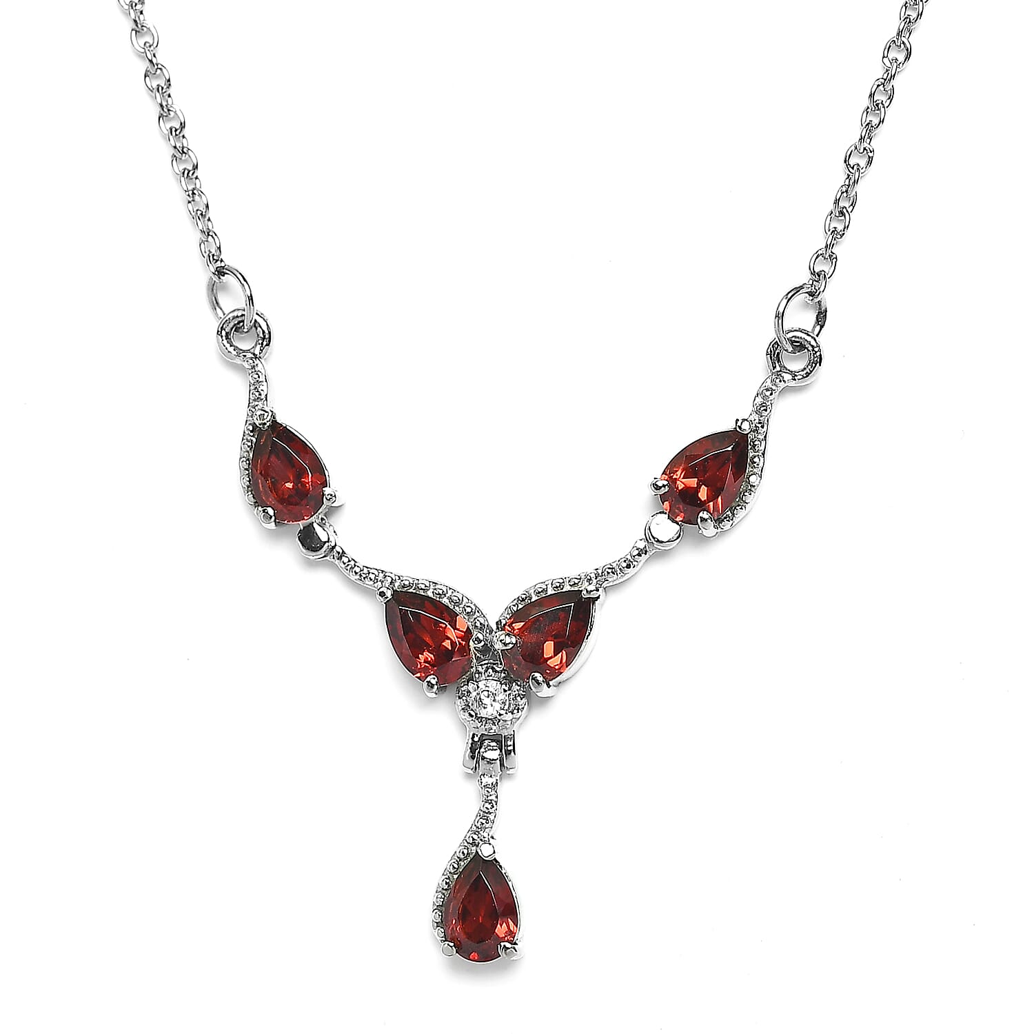 Amethyst and Natural White Zircon Necklace 20 Inches in Stainless Steel 1.85 ctw