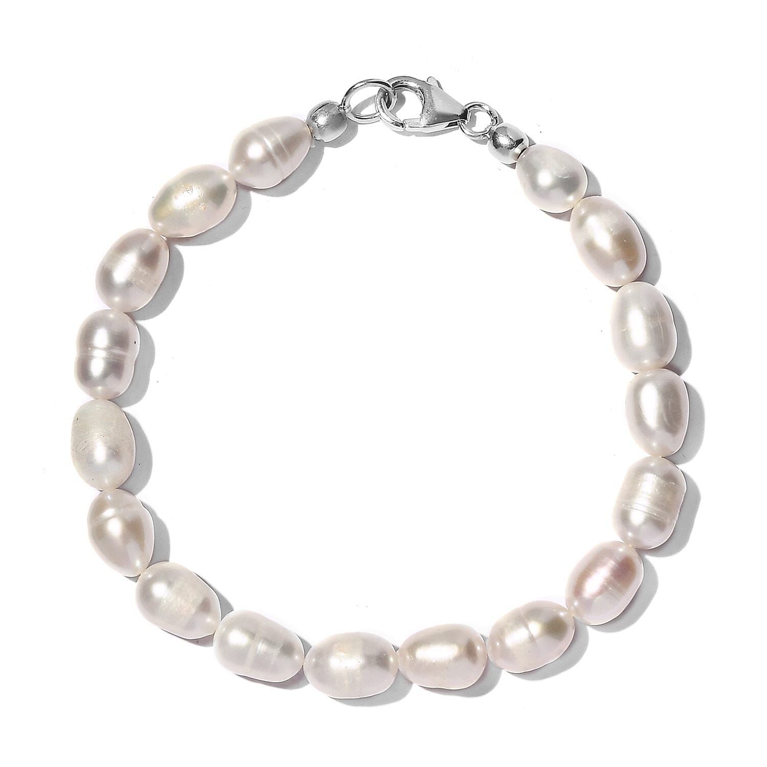 Freshwater Pearl Bracelet with Heart Charm in Sterling Silver (7.25 In)