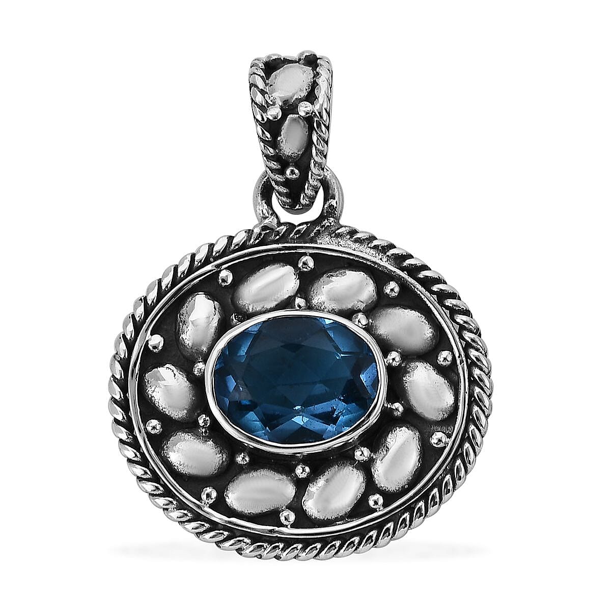 Bali Legacy Swiss Blue Topaz Floral Pendant in Sterling Silver 0.20 ctw