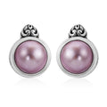 Pink Pearl Floral Framework Stud Earrings in Sterling Silver - Sticky add to cart bar