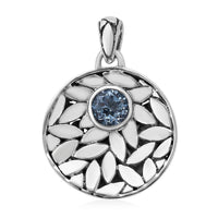 Bali Legacy Sky Blue Topaz Floral Framework Pendant in Sterling Silver 0.20 ctw