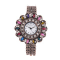 Strada White Austrian Crystal, Simulated Multi Color Resin Japanese Movement Sunflower Pattern Bangle Watch in Rosetone (7.00 Inches) - Sticky add to cart bar