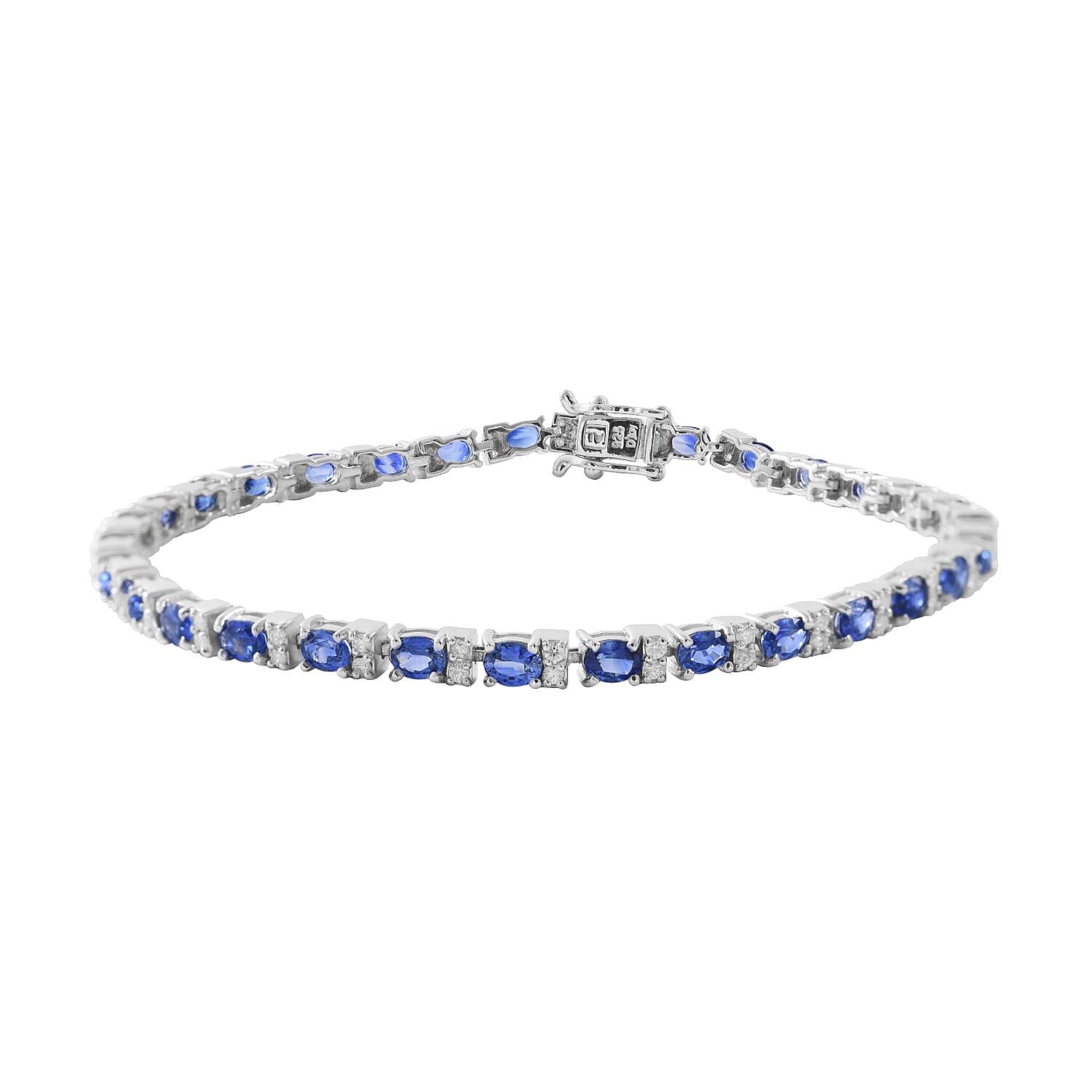 AAA Blue Ceylon Sapphire and Moissanite Bracelet in Platinum Over Sterling Silver (6.50 In) 7.90 Grams 6.65 ctw (Delivery in 5-7 Business Days)