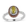 AAA Sava Sphene, Natural White Zircon and Coffee Zircon Double Halo Ring in Platinum Over Sterling Silver 1.00 ctw - Sticky add to cart bar