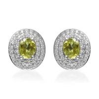 AAA Sava Sphene and White Zircon Double Halo Stud Earrings in Platinum Over Sterling Silver 1.50 ctw