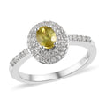AAA Sava Sphene and Natural White Zircon Double Halo Ring in Platinum Over Sterling Silver 0.85 ctw - Sticky add to cart bar