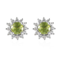 AAA Sava Sphene and White Zircon Sunburst Stud Earrings in Platinum Over Sterling Silver 0.90 ctw