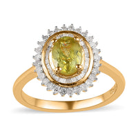 AAA Sava Sphene and Diamond Sunburst Ring in Vermeil Yellow Gold Over Sterling Silver 1.25 ctw