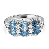 Santa Maria Aquamarine and White Zircon Ring in Platinum Over Sterling Silver (Size 9.0) 2.32 ctw
