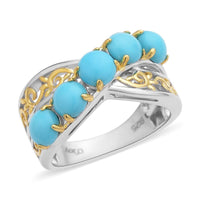 American Natural Sleeping Beauty Turquoise Crossover Ring in Vermeil Yellow Gold and Platinum Over Sterling Silver 2.50 ctw