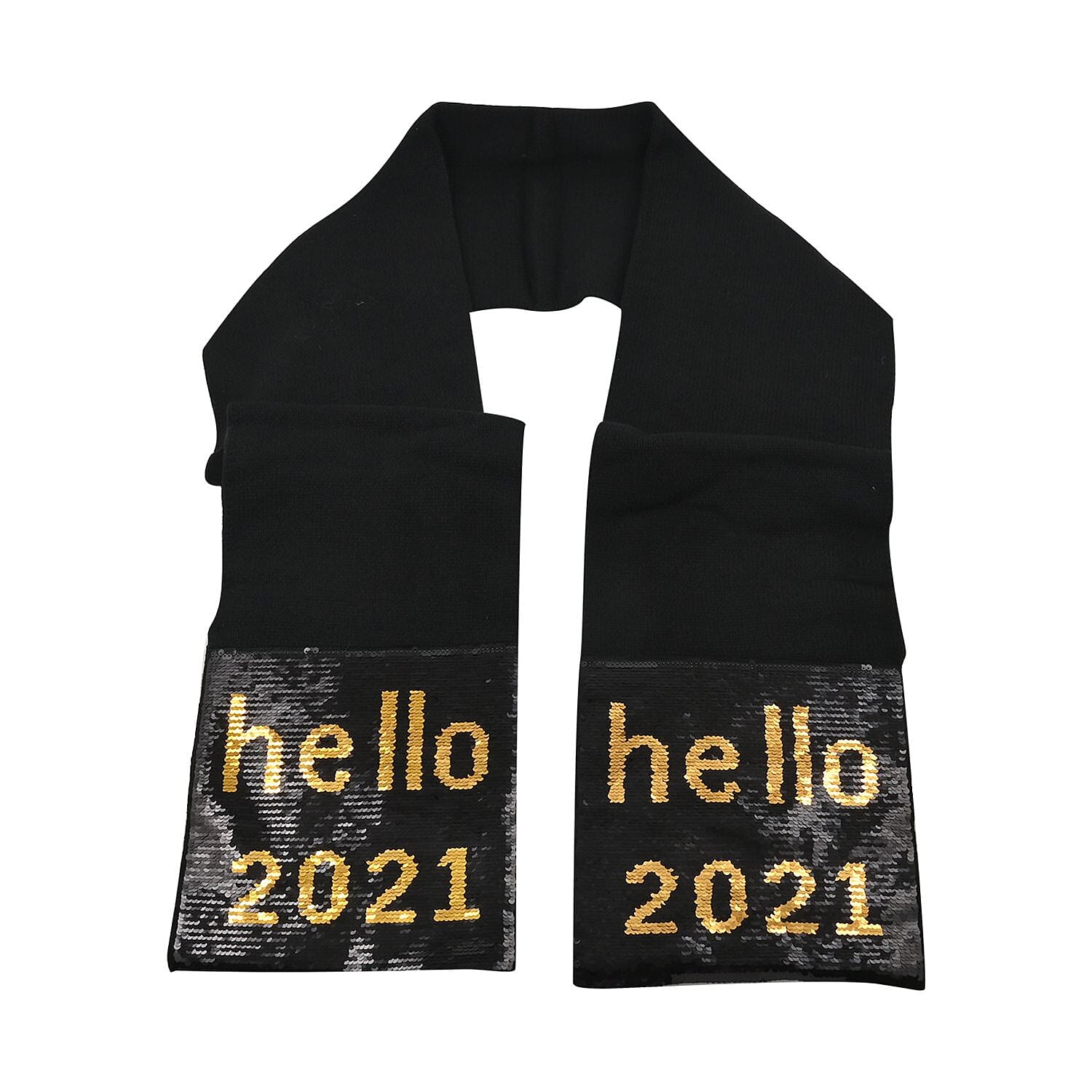 WHOOPI GOLDBERG Holiday Collection "Hello 2021" Black Sequins Scarf