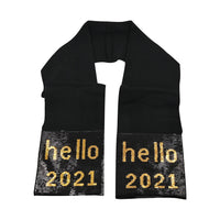 WHOOPI GOLDBERG Holiday Collection "Hello 2021" Black Sequins Scarf