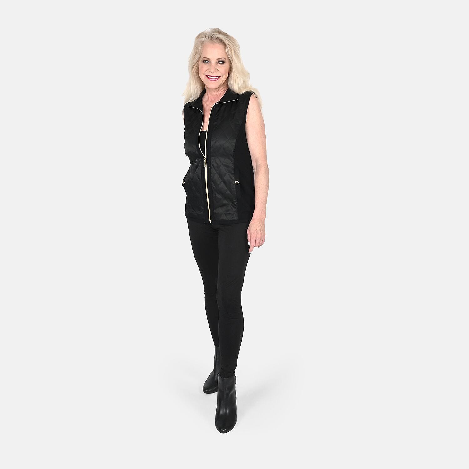 Tamsy Black Quilted Knit Zip Front Vest- XS
