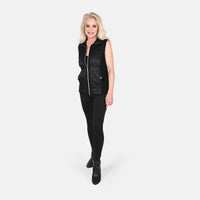 Tamsy Black Quilted Knit Zip Front Vest- XS