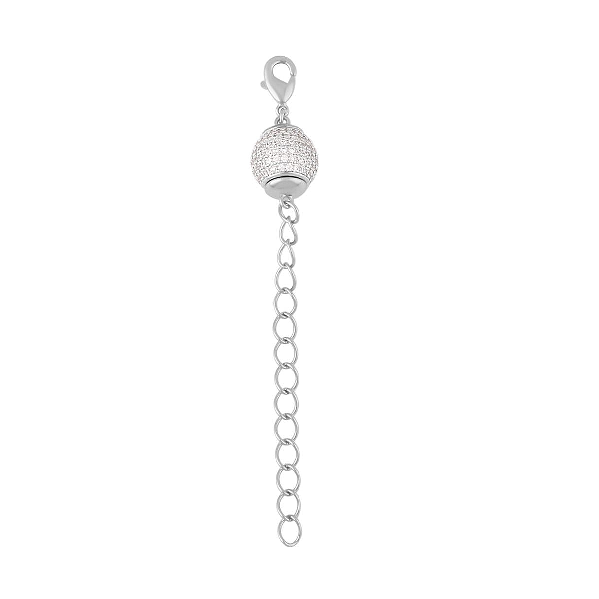 Simulated Diamond 10mm Magnet Lock with 9MM Lobster Lock with 2 Inch Extender Chain in Silvertone 0.60 ctw