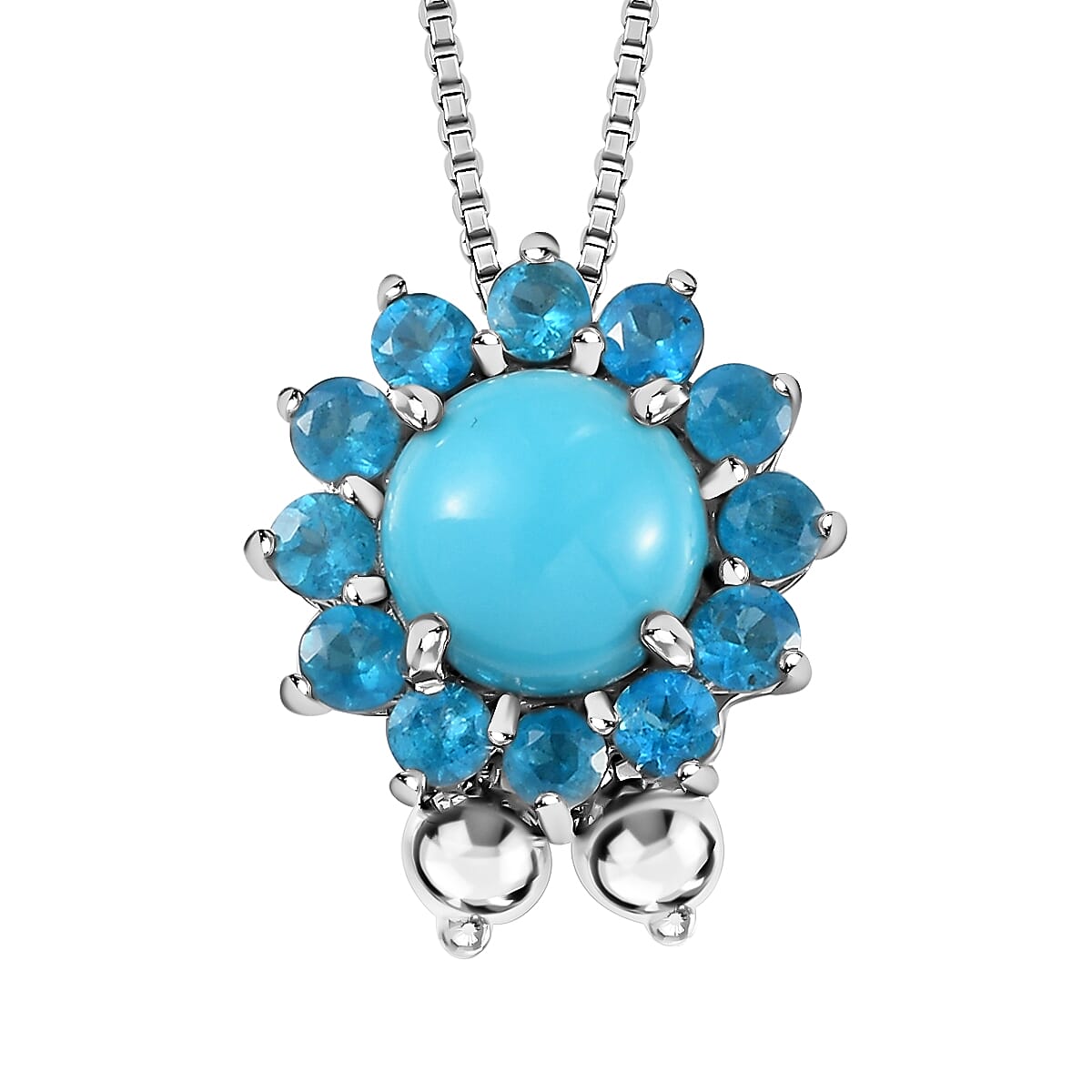 Sleeping Beauty Turquoise and Malgache Neon Apatite Cocktail Necklace 20 Inches in Platinum Over Sterling Silver 3.90 ctw