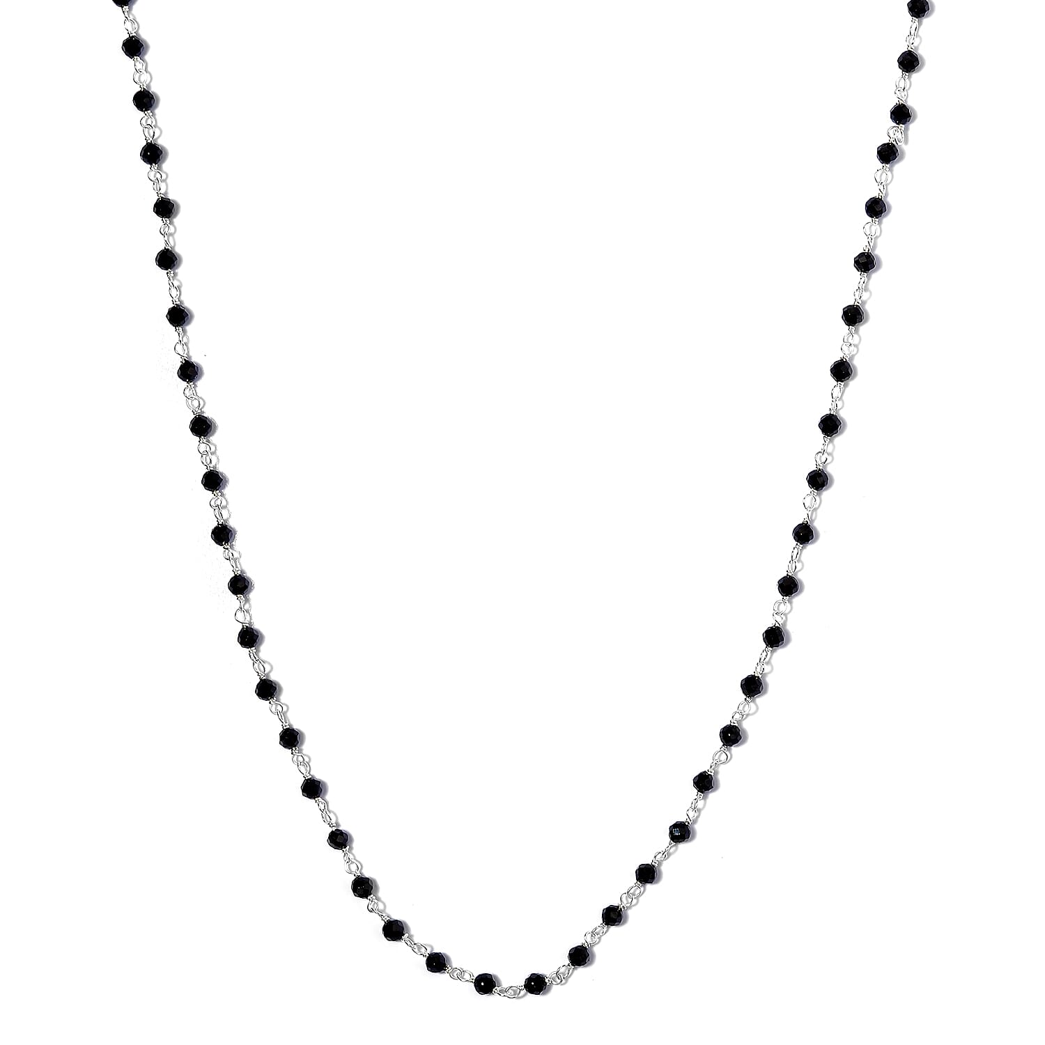 Natural Thai Black Spinel Beaded Necklace 20 Inches in Sterling Silver 15.25 ctw