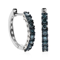Venice Blue Diamond I1-I2 Hoop Earrings in Rhodium & Platinum Over Sterling Silver 1.00 ctw