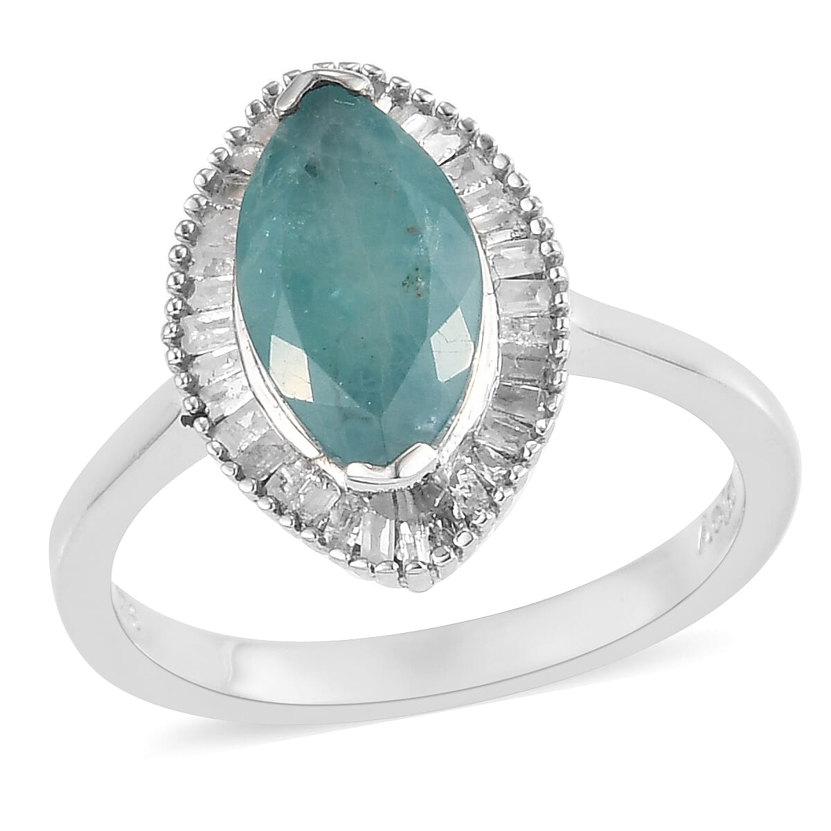 Grandidierite and Diamond Halo Ring in Platinum Over Sterling Silver 2.25 ctw (1)