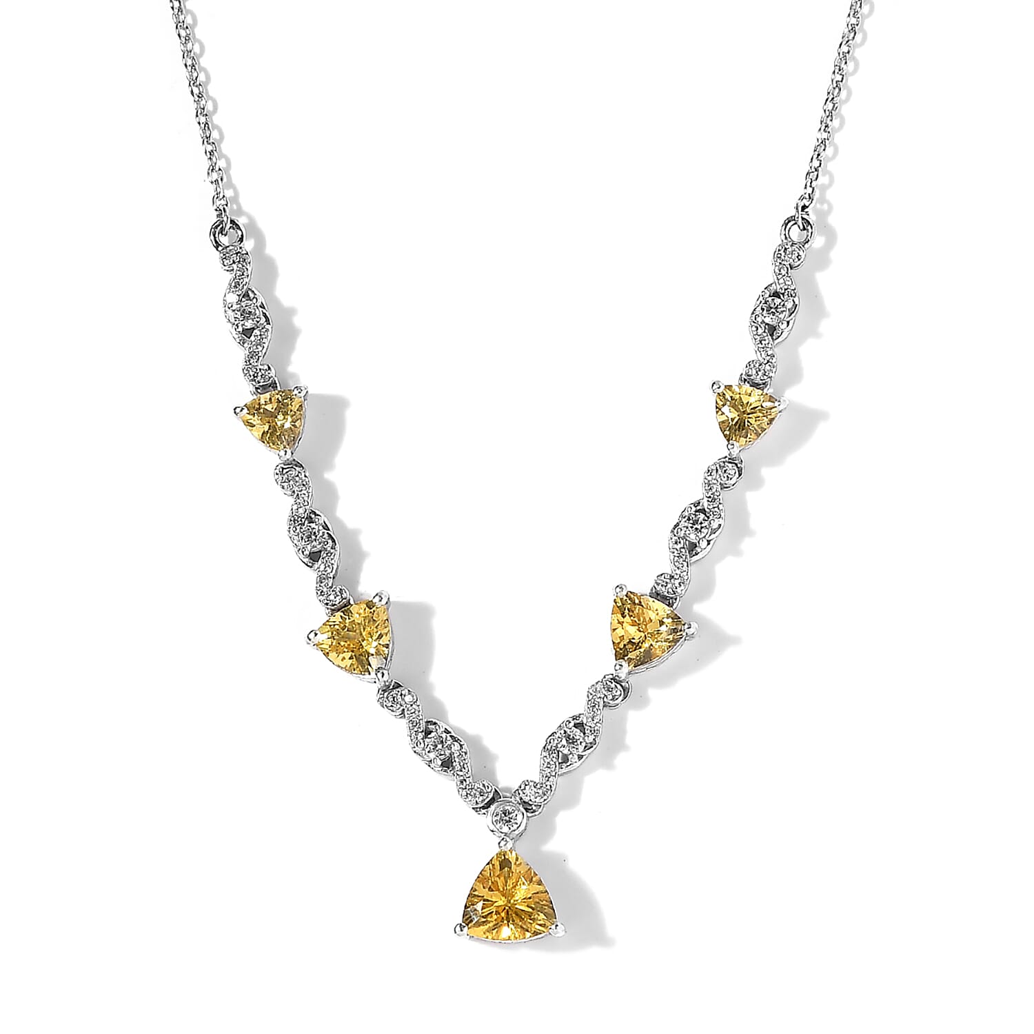 Brazilian Golden Apatite and White Zircon Necklace 18-20 Inches in Platinum Over Sterling Silver 4.15 ctw