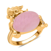 Kunzite and Simulated Diamond Pixiu Ring in Goldtone 6.10 ctw