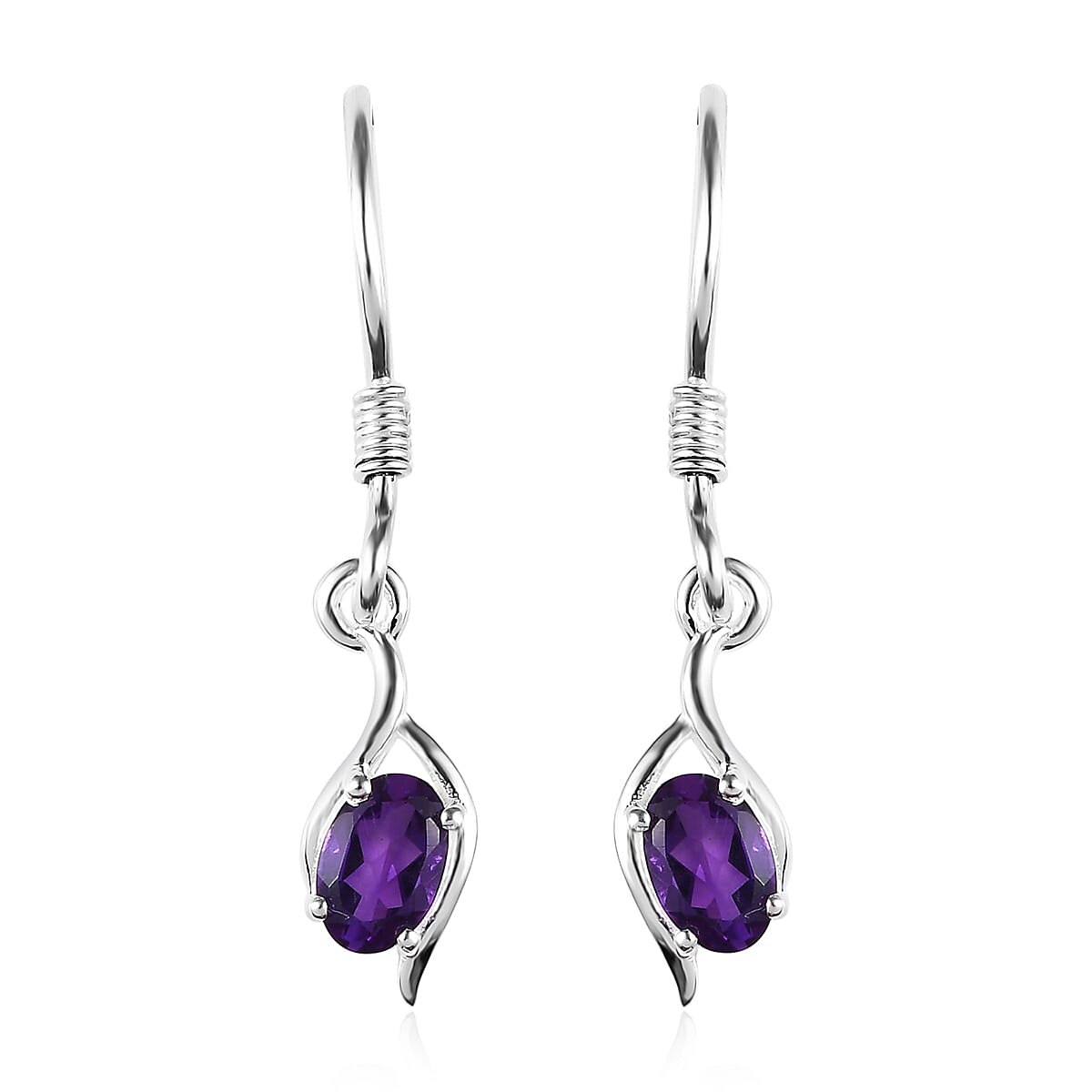 African Amethyst Solitaire Lever Back Earring Sterling Silver 0.83 ctw