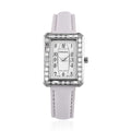 Strada Japanese Movement White Austrian Crystal Watch in Silvertone with White Faux Leather Strap (6.25-7.75 Inches) (25.4x33mm) - Sticky add to cart bar