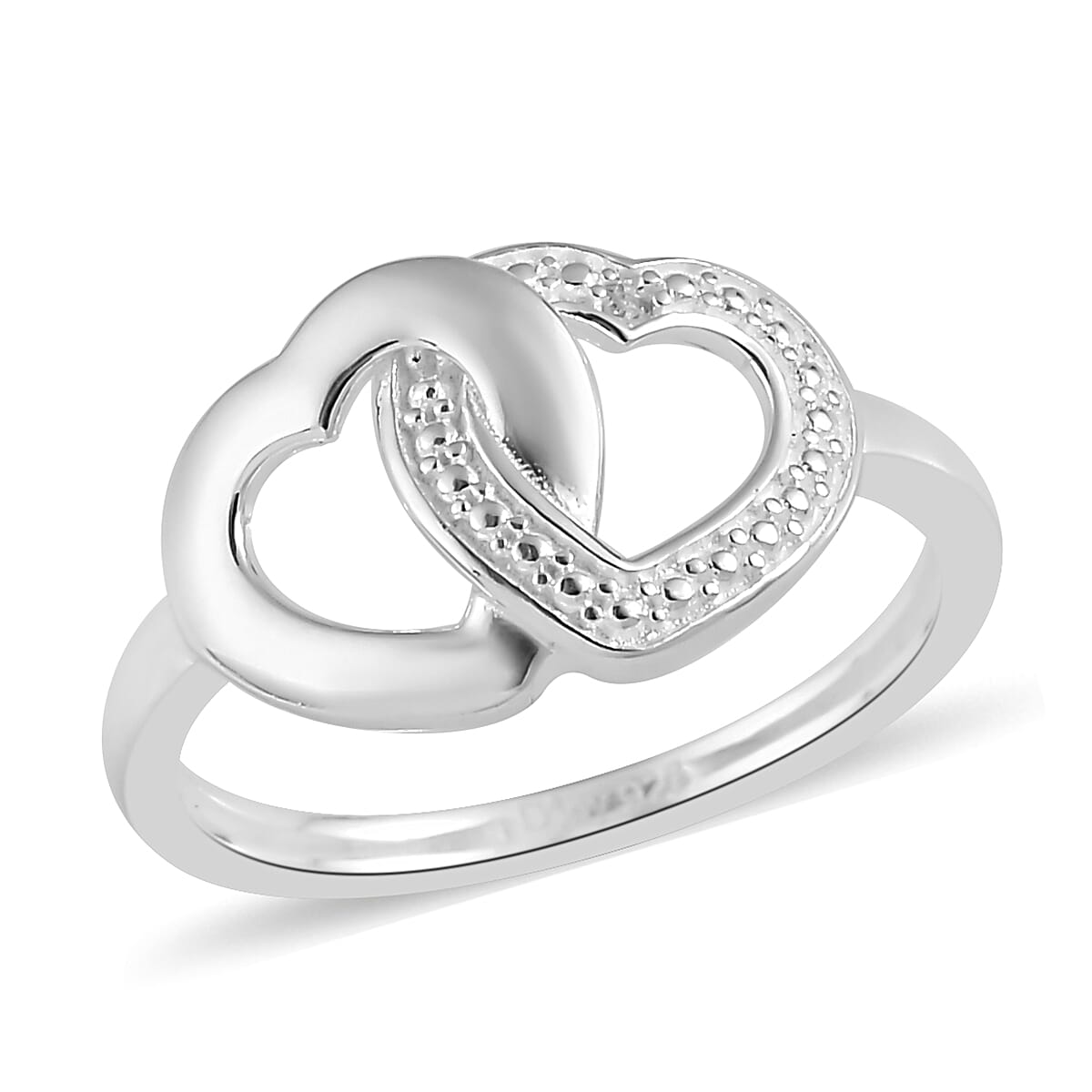 Diamond Accent Double Heart Link Ring in Sterling Silver (Size 10.0)