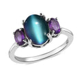Aurora Moonstone, Lusaka Amethyst 3 Stone Ring in Platinum Over Sterling Silver (Size 5.0) 2.50 ctw - Sticky add to cart bar