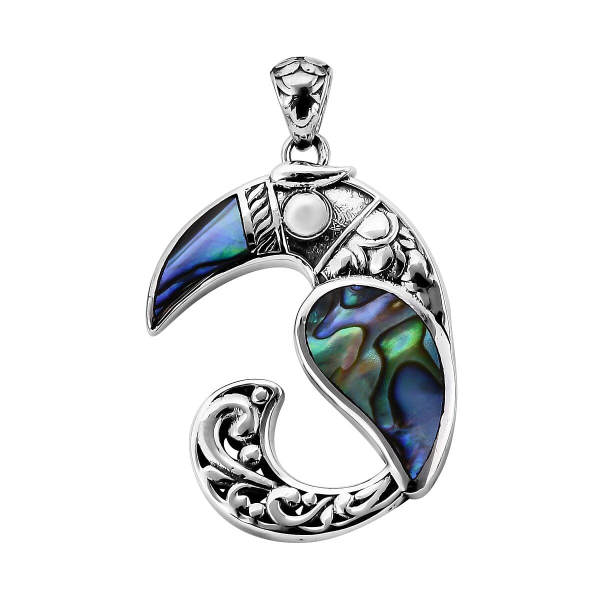 Bali Legacy Abalone Shell Tucan Bird Pendant without Chain in Sterling Silver