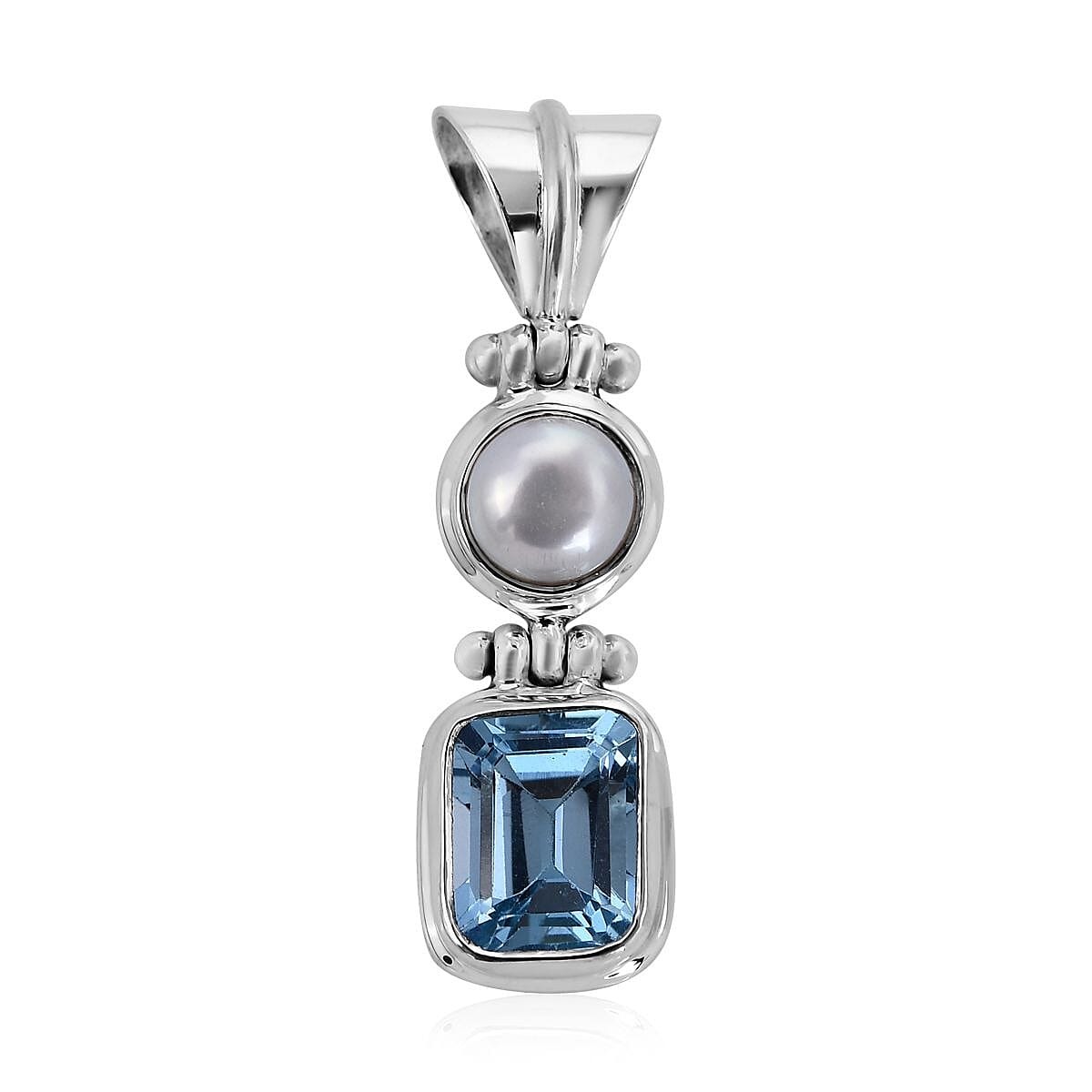 Bali Legacy Sky Blue Topaz and White Pearl Pendant without Chain in Sterling Silver 0.55 ctw