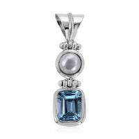 Bali Legacy Sky Blue Topaz and White Pearl Pendant without Chain in Sterling Silver 0.55 ctw