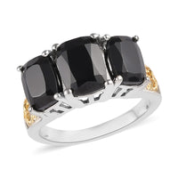 Karis Natural Thai Black Spinel 3 Stone Ring in 18K YG Plated and Platinum Bond 4.85 ctw