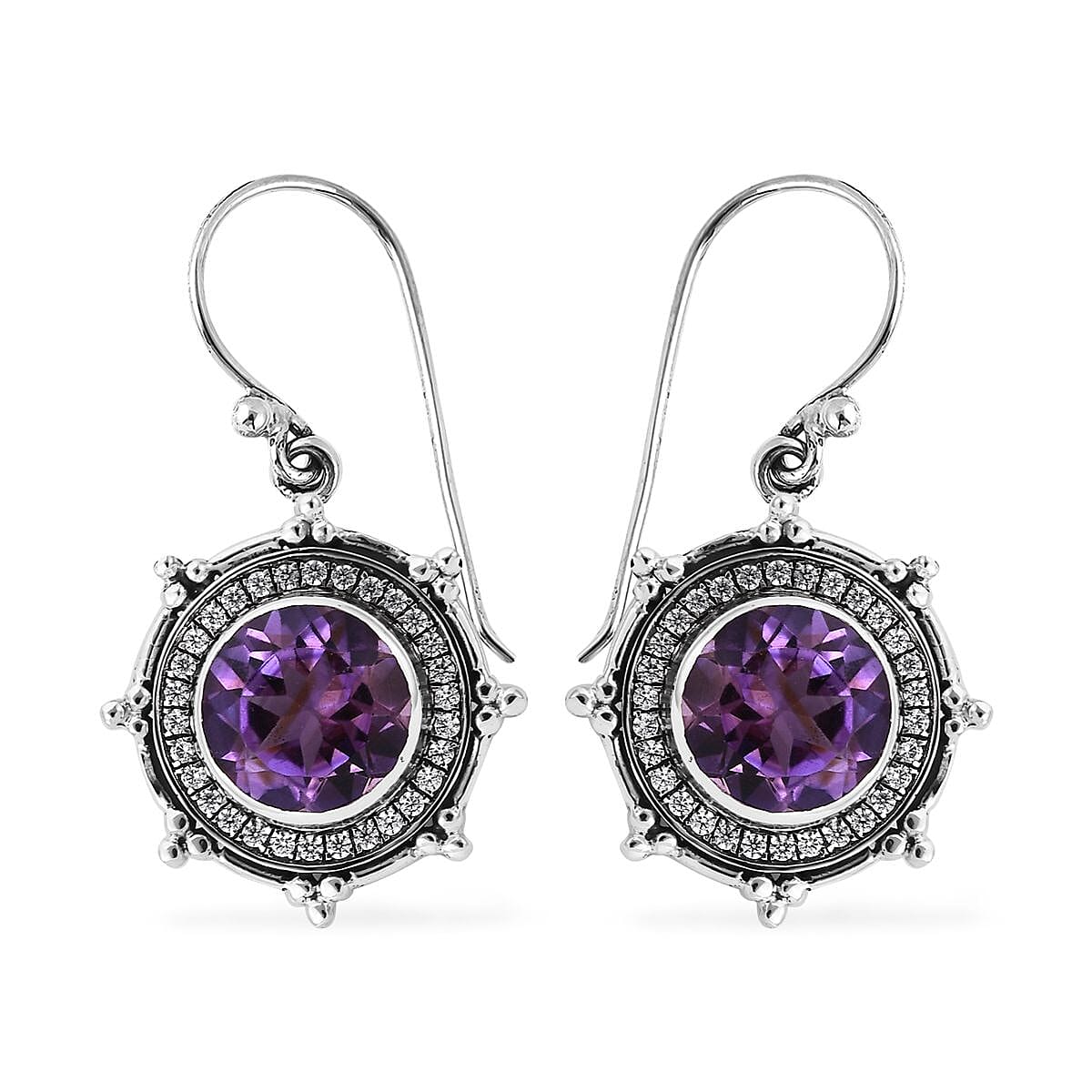 Bali Legacy Amethyst and Simulated Diamond Sun Star Earrings in Sterling Silver 1.40 ctw