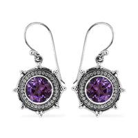 Bali Legacy Amethyst and Simulated Diamond Sun Star Earrings in Sterling Silver 1.40 ctw