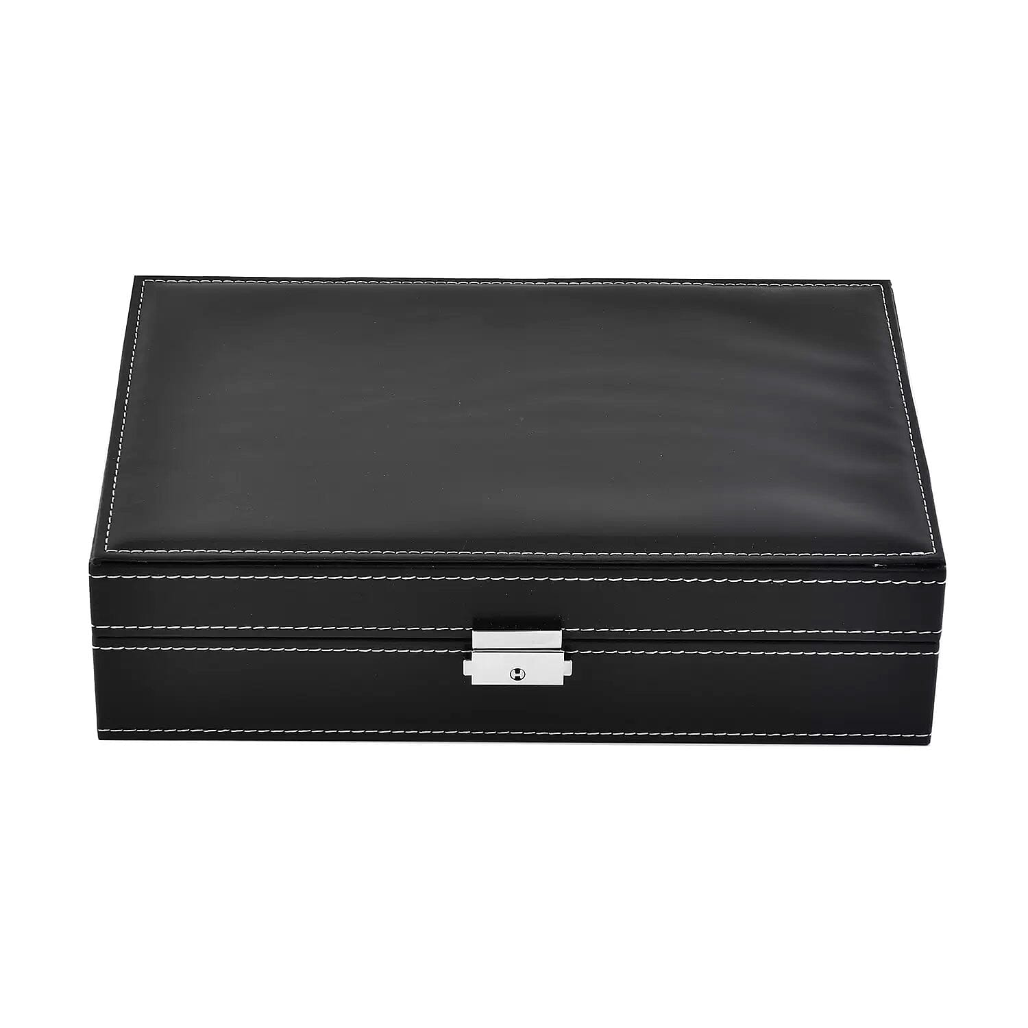 Black Faux Leatehr Watch and Jewelry Organizer with Lock (11.8"x8"x3.1")