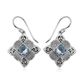 Bali Legacy Blue Topaz and Simulated Diamond Floral Earrings in Sterling Silver 0.90 ctw - Sticky add to cart bar