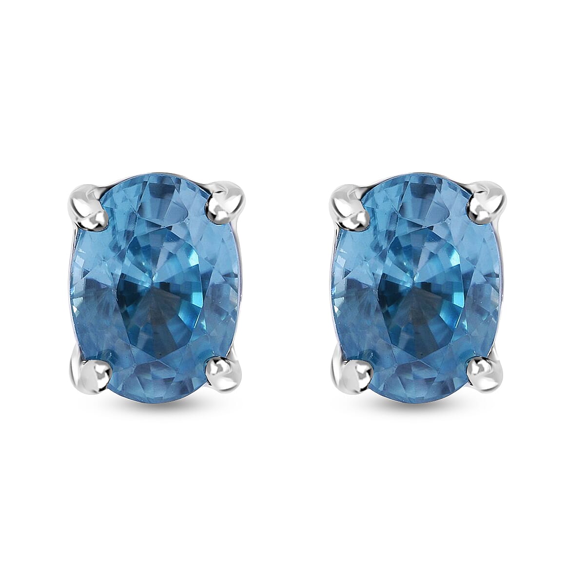 Cambodian Blue Zircon Earrings, Stud Earrings, Solitaire Studs, Blue Zircon Earrings, Sterling Silver Earrings 2.40 ctw