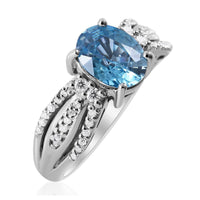 Cambodian Blue Zircon and Moissanite Ring in Platinum Over Sterling Silver 4.00 ctw (Delivery in 5-7 Business Days)