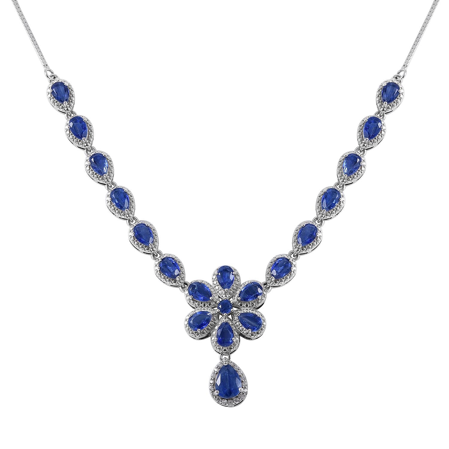 Kashmir Kyanite and White Zircon 11.60 ctw Necklace in Platinum Over Sterling Silver 18 Inches